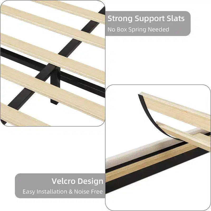 Upholstered Platform Bed Frame with Lighted Headboard and Fast-Charging USB Port, No Box Spring Needed