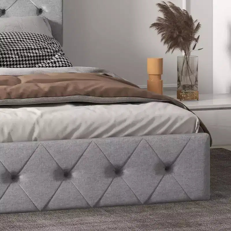 Upholstered Platform Bed Frame with Lighted Headboard and Fast-Charging USB Port, No Box Spring Needed
