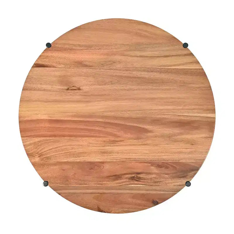 Modern Coastal Round Acacia Wood & Water Hyacinth Coffee Table with Storage Basket