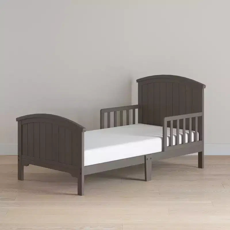 Arch Top Toddler Bed for Kids with Guard Rails, Low to Ground Design, Made of Pinewood, Clean Lines Match Any Decor