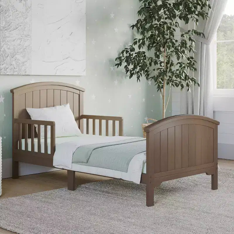 Arch Top Toddler Bed for Kids with Guard Rails, Low to Ground Design, Made of Pinewood, Clean Lines Match Any Decor