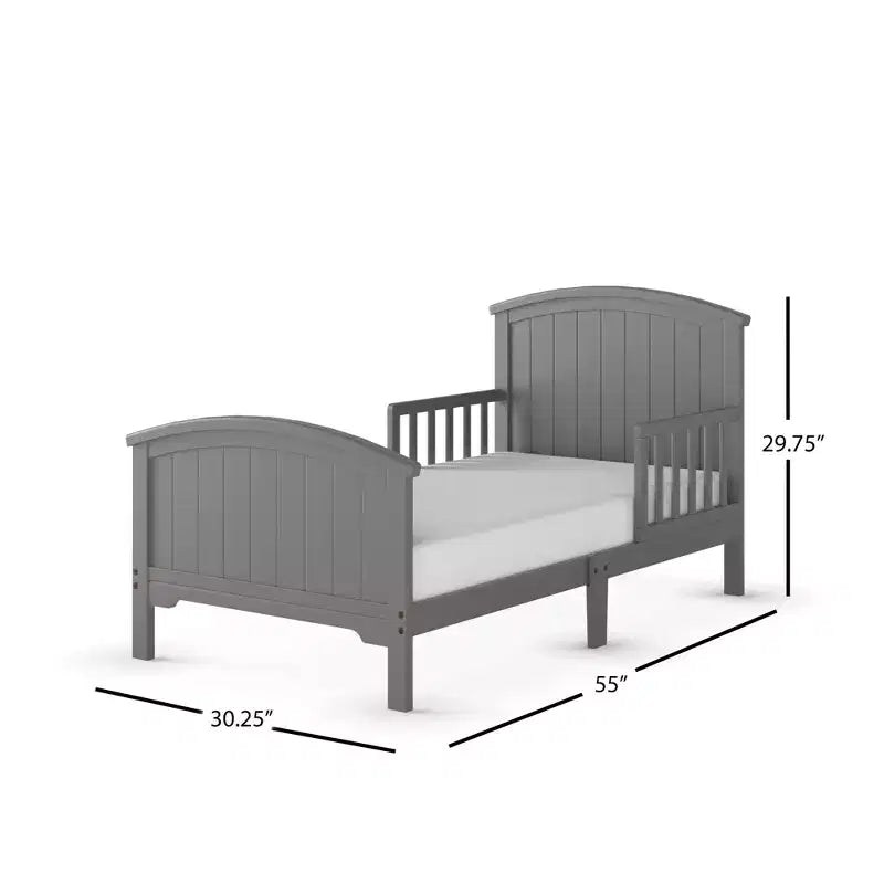 Arch Top Toddler Bed for Kids with Guard Rails, Low to Ground Design, Made of Pinewood, Clean Lines Match Any Decor