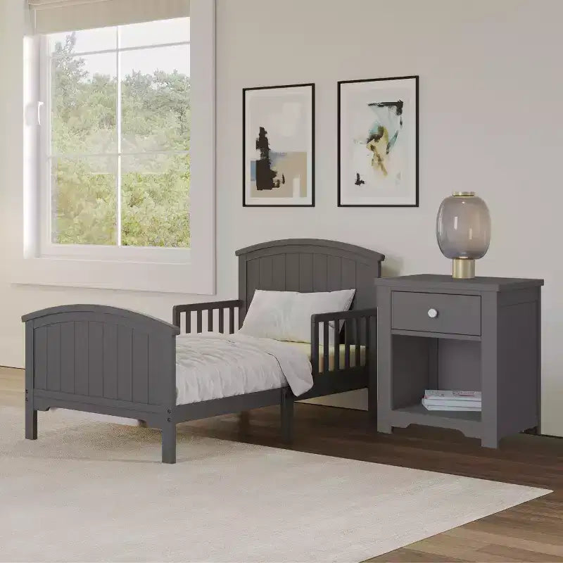 Arch Top Toddler Bed for Kids with Guard Rails, Low to Ground Design, Made of Pinewood, Clean Lines Match Any Decor