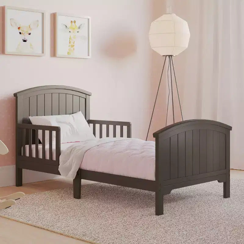 Arch Top Toddler Bed for Kids with Guard Rails, Low to Ground Design, Made of Pinewood, Clean Lines Match Any Decor