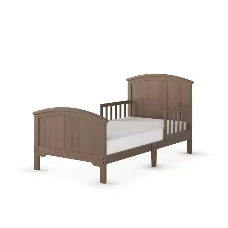 Arch Top Toddler Bed for Kids with Guard Rails, Low to Ground Design, Made of Pinewood, Clean Lines Match Any Decor