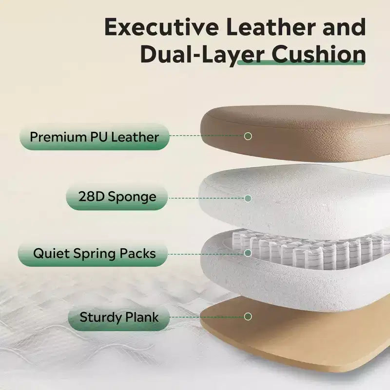 Executive Leather Home Office Chair with Footrest, High Back Ergonomic Desk Chair, Big and Tall with Lumbar Support