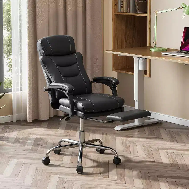 Executive Leather Home Office Chair with Footrest, High Back Ergonomic Desk Chair, Big and Tall with Lumbar Support