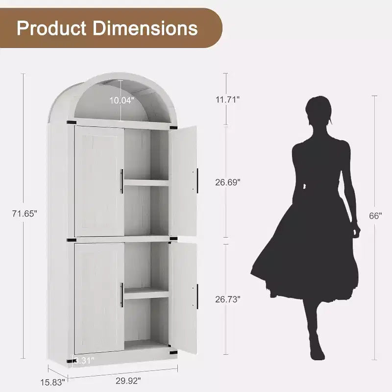 72 Arched Farmhouse Bookshelf - 5 Shelves Tall Wooden Display Cabinet, Glass/Wood Door Storage Cabinet