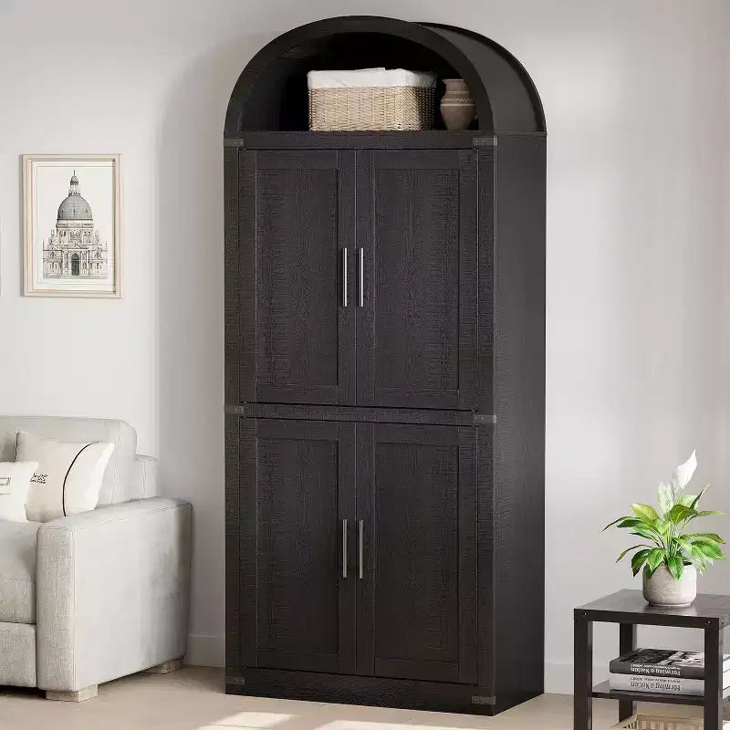 72 Arched Farmhouse Bookshelf - 5 Shelves Tall Wooden Display Cabinet, Glass/Wood Door Storage Cabinet