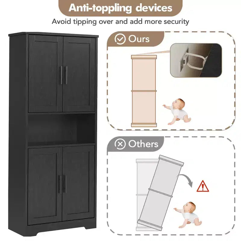 70 Tall Kitchen Pantry Cabinet with Doors and Adjustable Shelves, Freestanding Cupboard