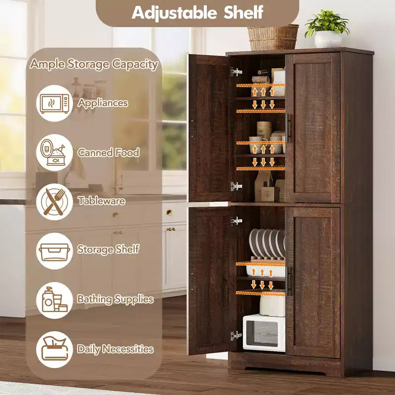 70 Tall Kitchen Pantry Cabinet with Doors and Adjustable Shelves, Freestanding Cupboard