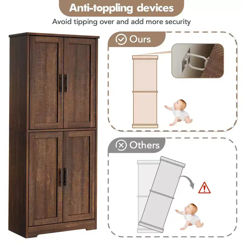 70 Tall Kitchen Pantry Cabinet with Doors and Adjustable Shelves, Freestanding Cupboard