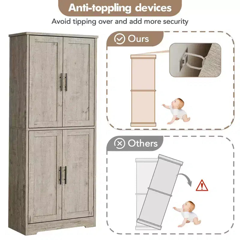 70 Tall Kitchen Pantry Cabinet with Doors and Adjustable Shelves, Freestanding Cupboard