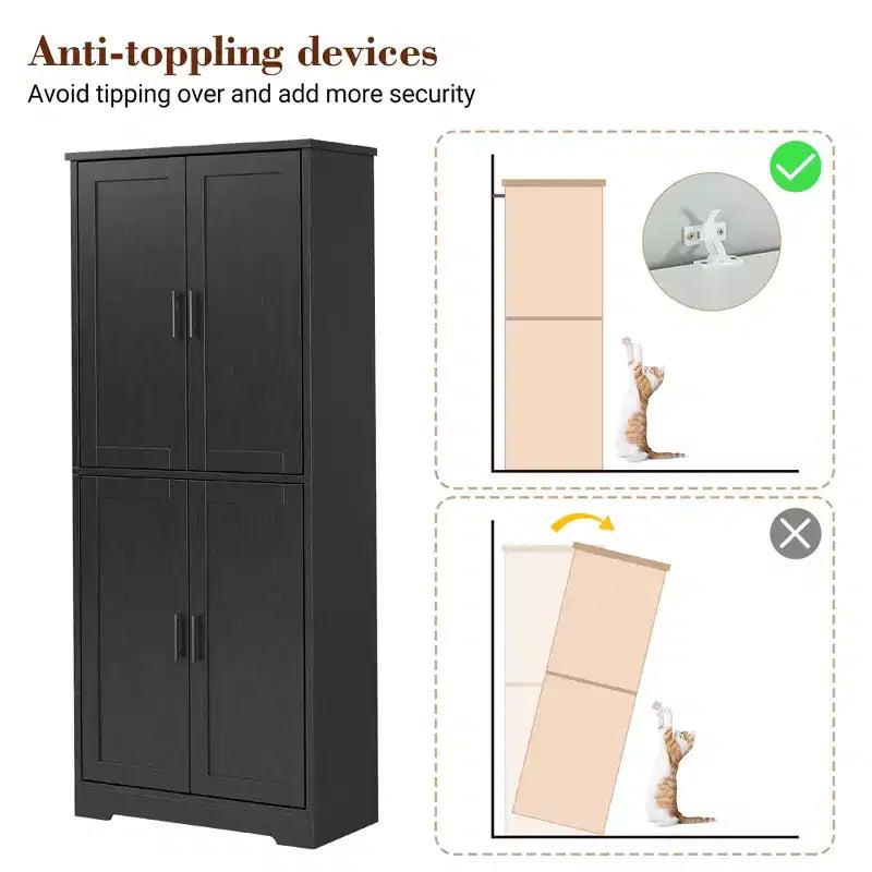 70 Tall Kitchen Pantry Cabinet with Doors and Adjustable Shelves, Freestanding Cupboard