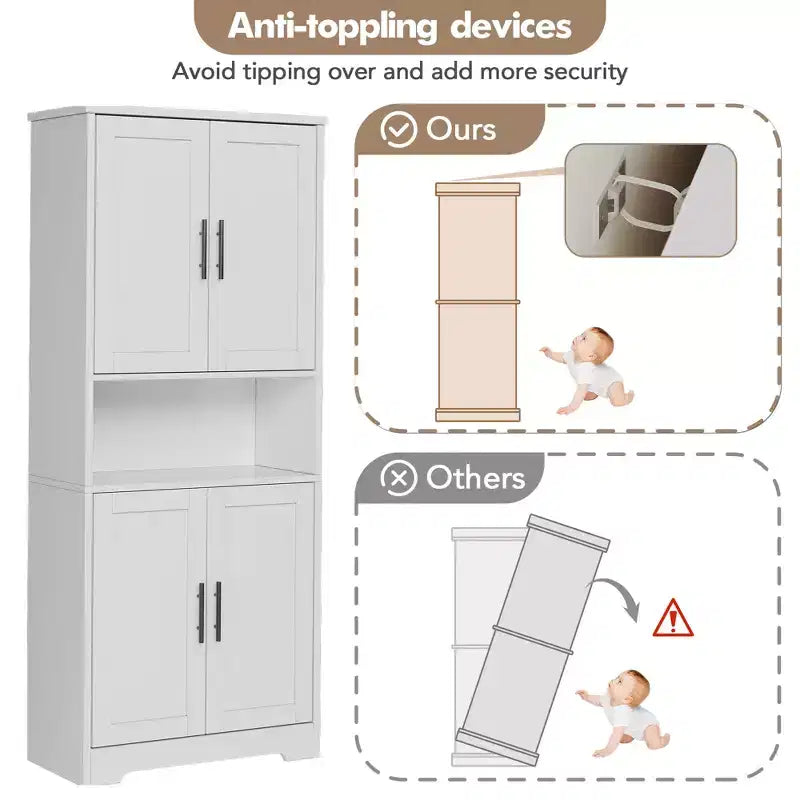 70 Tall Kitchen Pantry Cabinet with Doors and Adjustable Shelves, Freestanding Cupboard