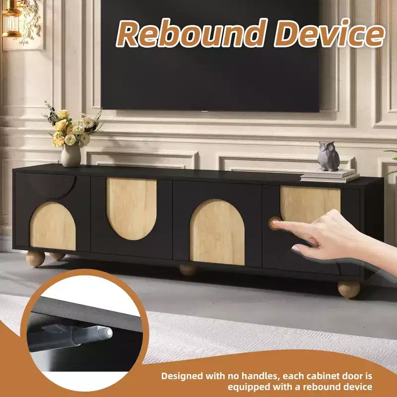 Farmhouse TV Stand for TVs up to 75", Cream Media Console with Rebound Doors and 5 Solid Wood Legs