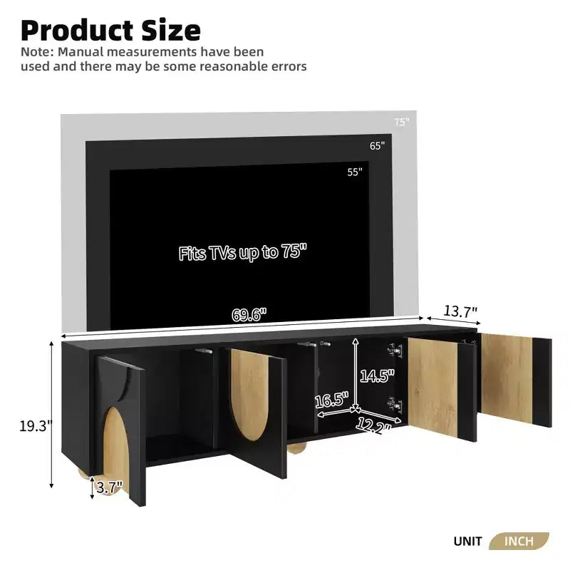 Farmhouse TV Stand for TVs up to 75", Cream Media Console with Rebound Doors and 5 Solid Wood Legs