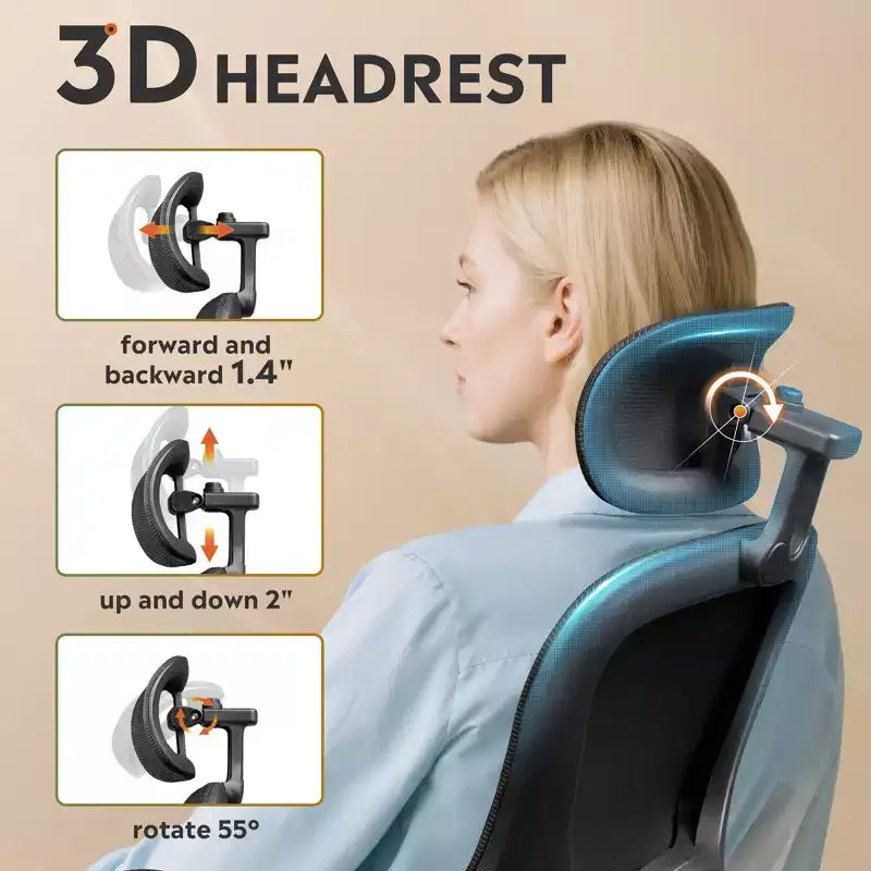 Mesh Office Chair, Ergonomic with 3D Headrest and Flip-Up Armrests, for Professionals and Gamers, Black