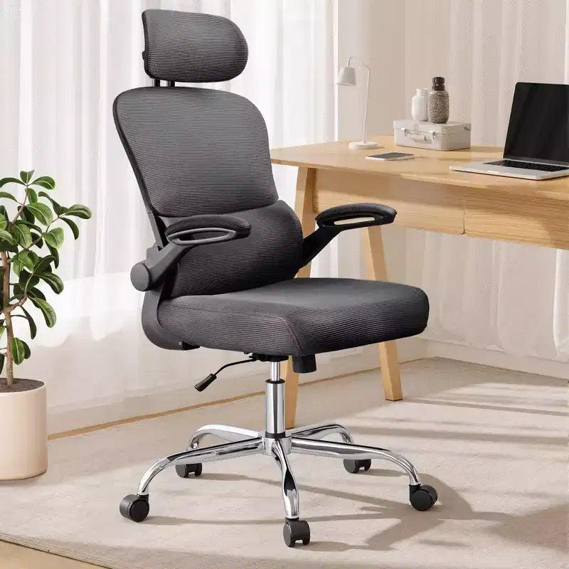 Mesh Office Chair, Ergonomic with 3D Headrest and Flip-Up Armrests, for Professionals and Gamers, Black