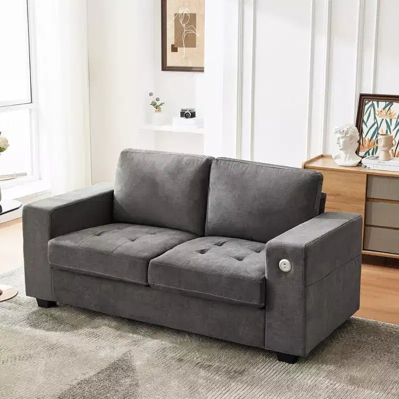 Modern Fabric 2 Seater Couch with Solid Wood Frame, Chenille Loveseat Sofa with Wide Armrest, Removable Sofa Cushion