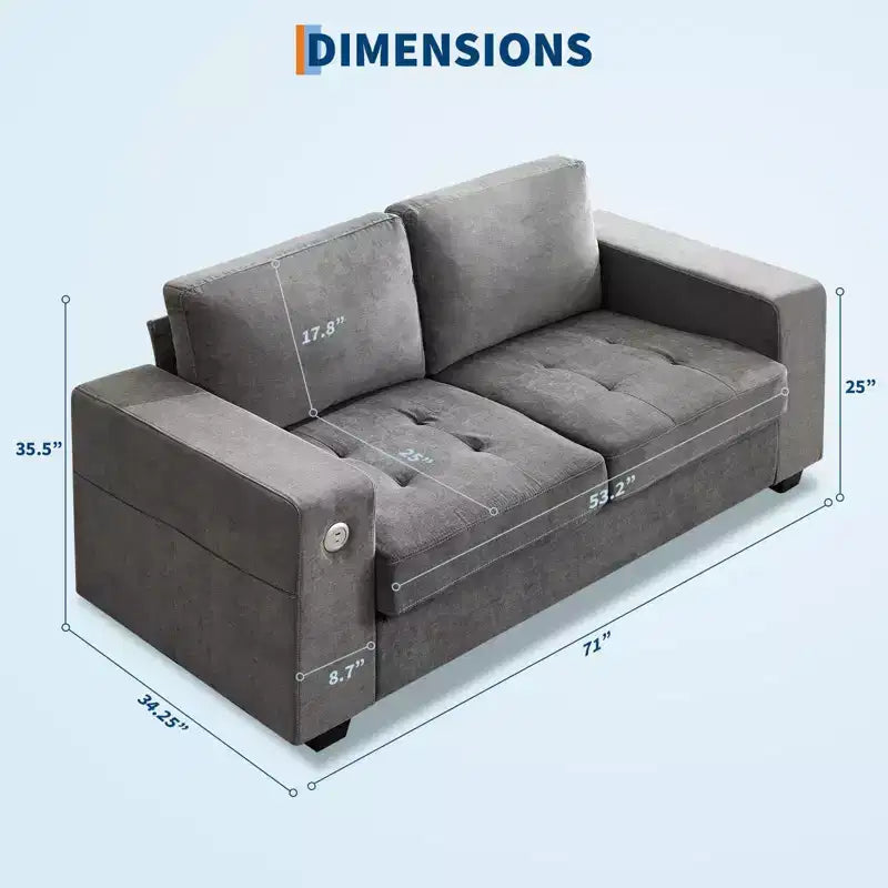 Modern Fabric 2 Seater Couch with Solid Wood Frame, Chenille Loveseat Sofa with Wide Armrest, Removable Sofa Cushion