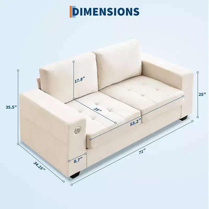 Modern Fabric 2 Seater Couch with Solid Wood Frame, Chenille Loveseat Sofa with Wide Armrest, Removable Sofa Cushion