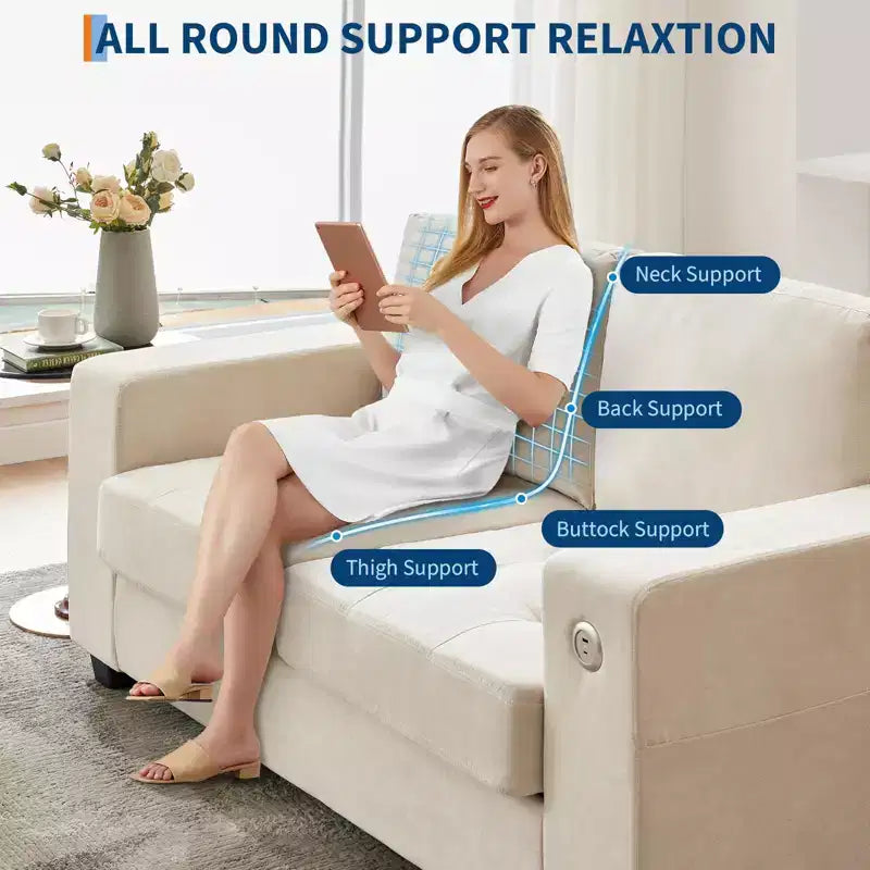 Modern Fabric 2 Seater Couch with Solid Wood Frame, Chenille Loveseat Sofa with Wide Armrest, Removable Sofa Cushion