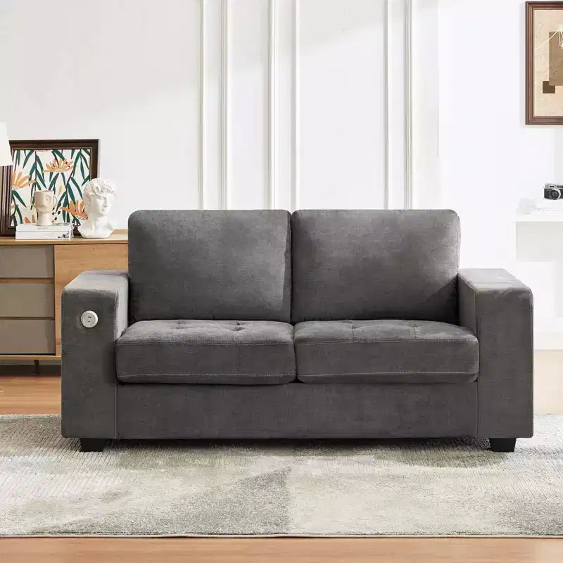 Modern Fabric 2 Seater Couch with Solid Wood Frame, Chenille Loveseat Sofa with Wide Armrest, Removable Sofa Cushion