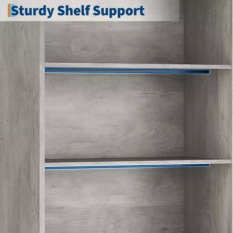 Farmhouse Bookshelf with Doors, Metal Base, 3 Open & 2 Hidden Shelves, Waterproof Scratch-Resistant