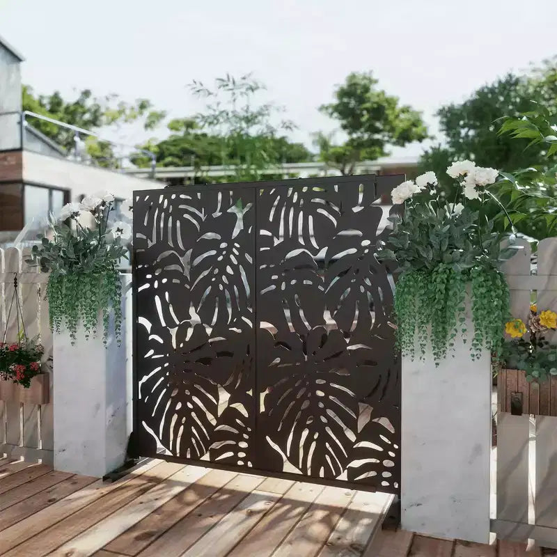 72"H Galvanized Metal Freestanding Privacy Screen Room Divider, Black