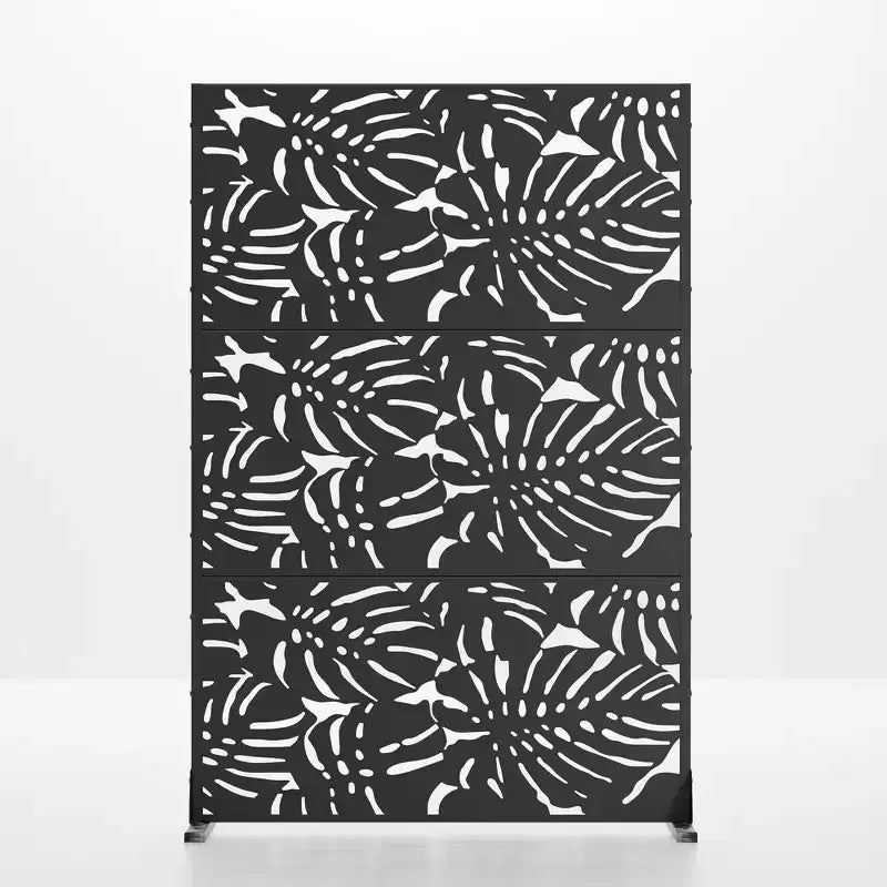 72"H Galvanized Metal Freestanding Privacy Screen Room Divider, Black