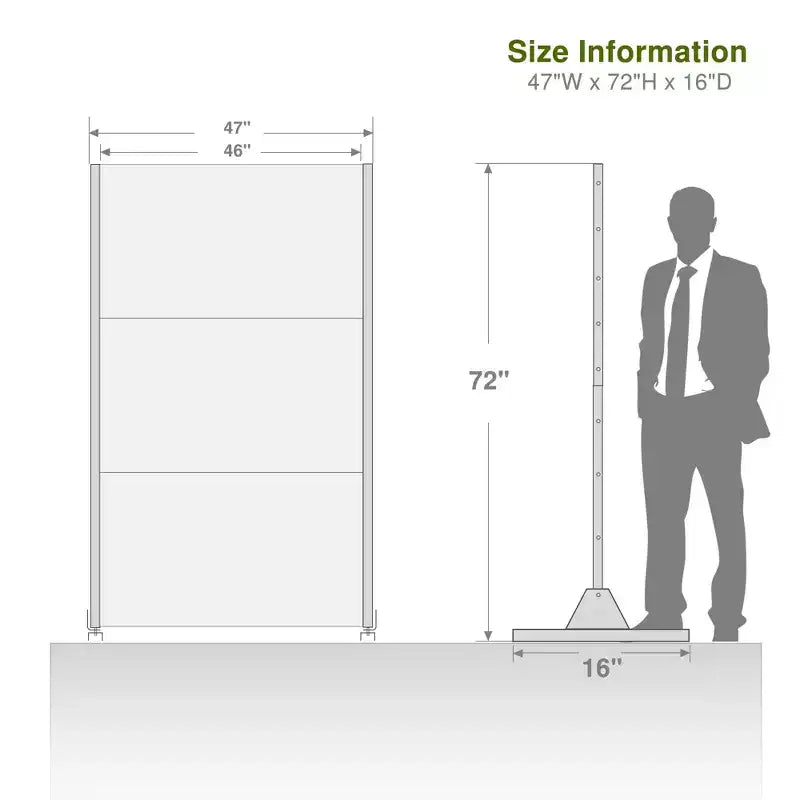 72"H Galvanized Metal Freestanding Privacy Screen Room Divider, Black