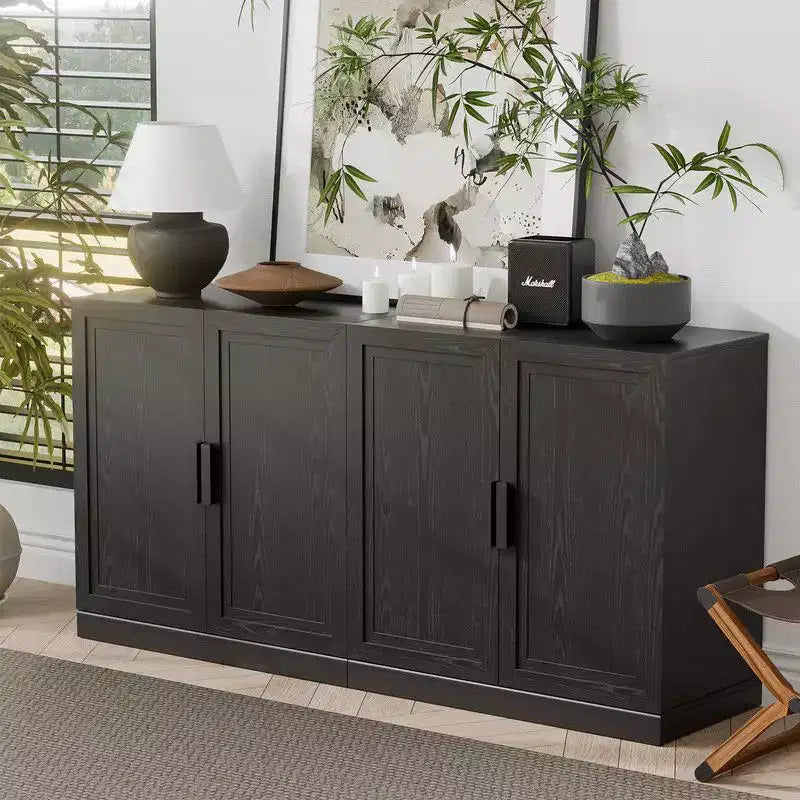 62"W x 31"H Farmhouse Sideboard Buffet Cabinet with Adjustable Shelves for Kitchen, Dining Room, Living Room, Black