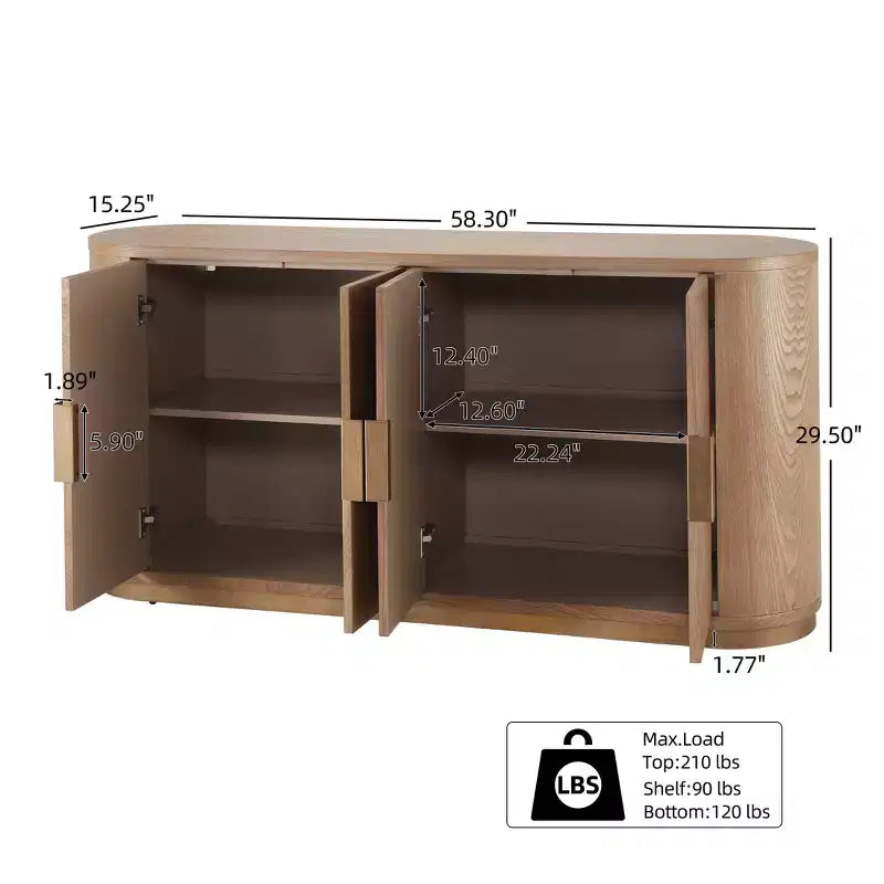 58.3" Modern Sideboard Buffet Cabinet with 4 Doors and Adjustable Shelves
