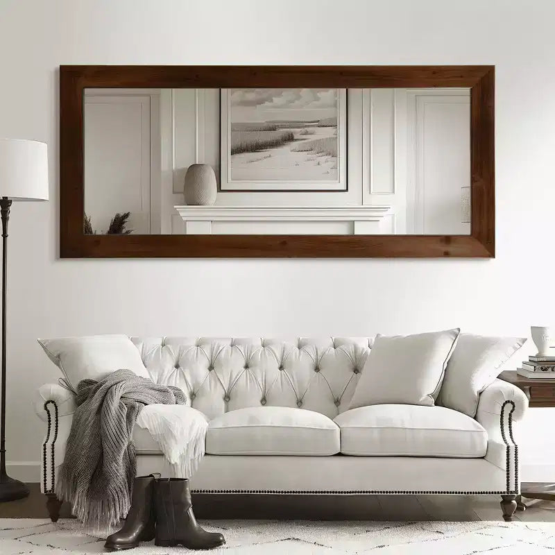 Full-Length Mirror, Solid Wood Straight Edge, Right Angle Arch, Black, 71"x35"x1", No Stand