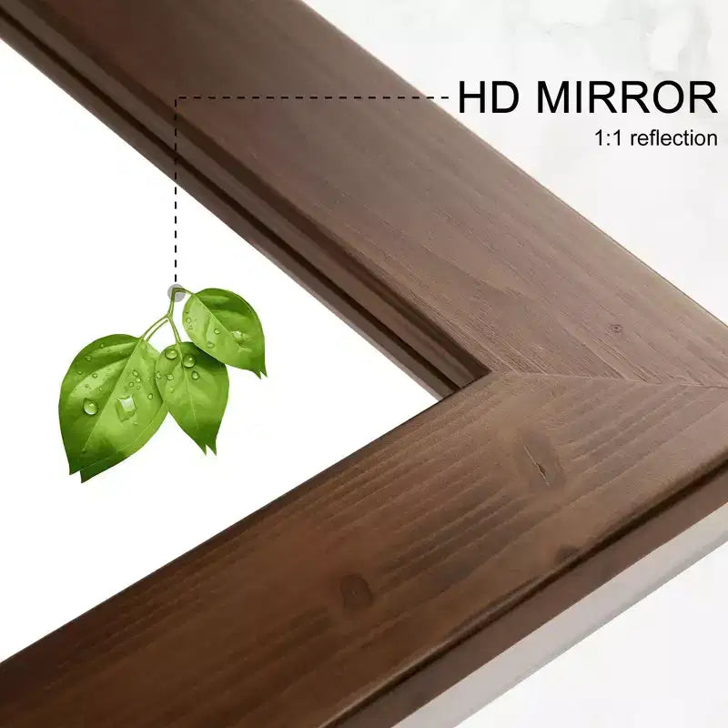 Full-Length Mirror, Solid Wood Straight Edge, Right Angle Arch, Black, 71"x35"x1", No Stand