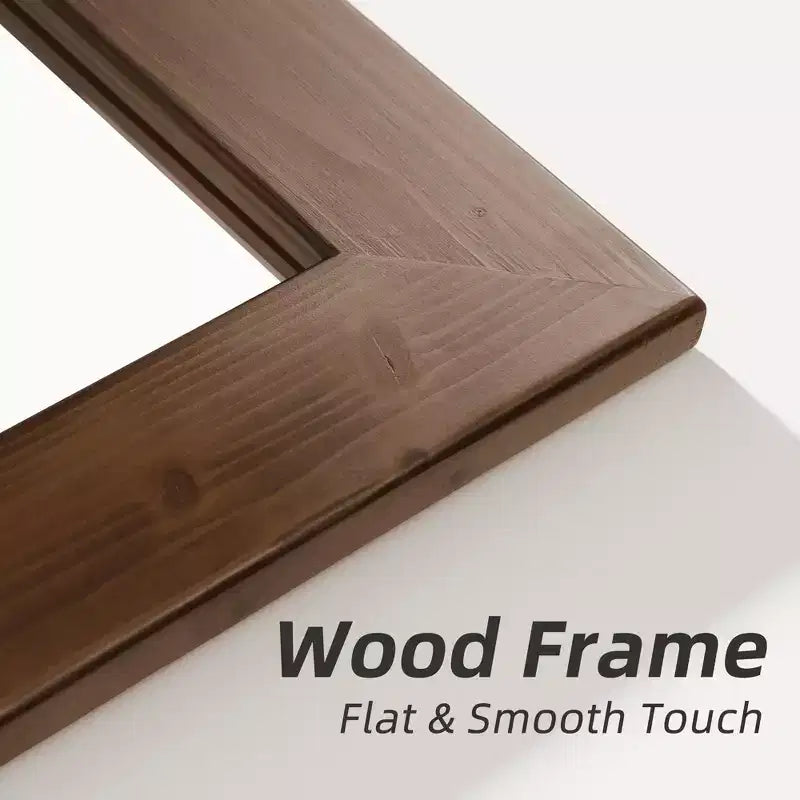 Full-Length Mirror, Solid Wood Straight Edge, Right Angle Arch, Black, 71"x35"x1", No Stand