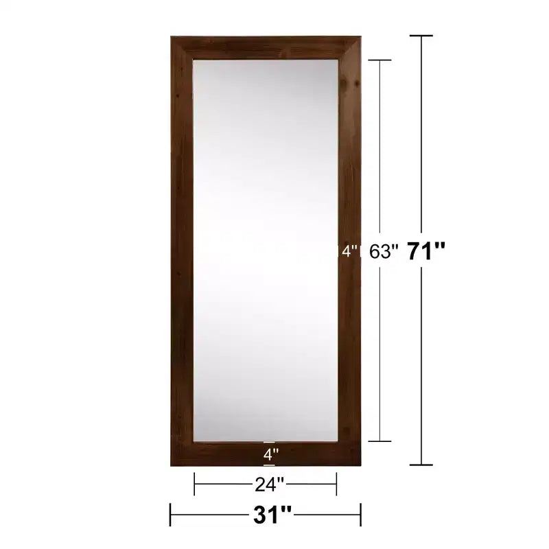 Full-Length Mirror, Solid Wood Straight Edge, Right Angle Arch, Black, 71"x35"x1", No Stand
