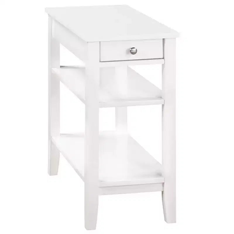 Chairside End Table with Smooth Drawer, USB Ports, Plug Outlet and Shelving, Contemporary Side Table with Storage, White