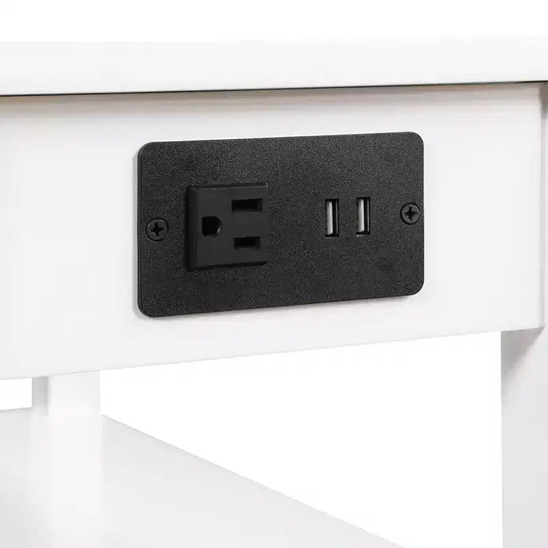 Chairside End Table with Smooth Drawer, USB Ports, Plug Outlet and Shelving, Contemporary Side Table with Storage, White