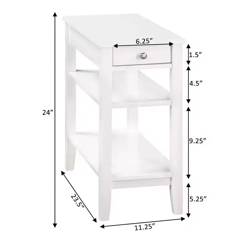 Chairside End Table with Smooth Drawer, USB Ports, Plug Outlet and Shelving, Contemporary Side Table with Storage, White