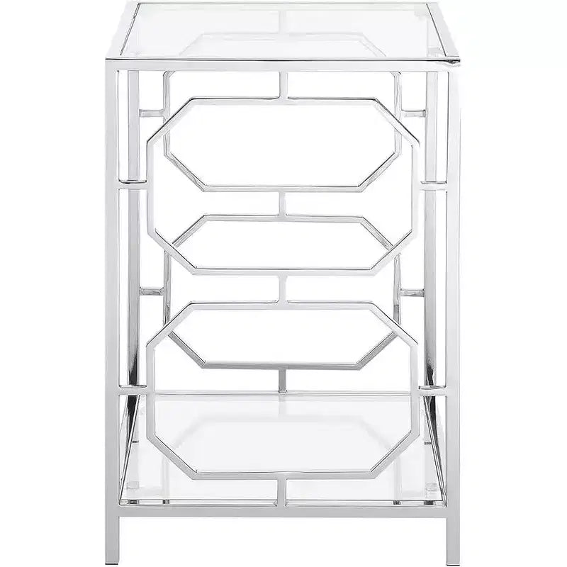 Chrome End Table with Sleek Frame and Smooth Surface, Contemporary Accent Side Table for Living Room or Office