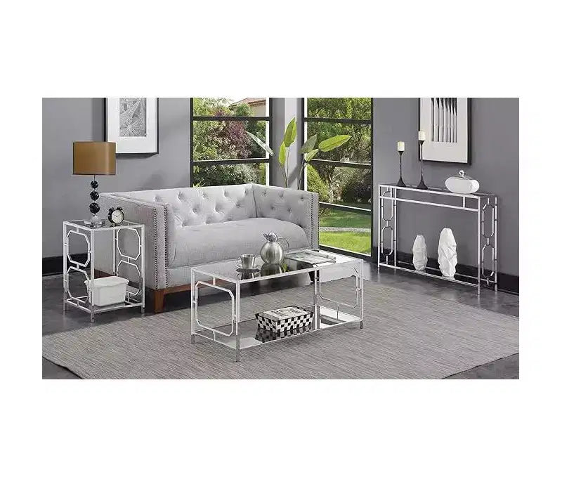 Chrome End Table with Sleek Frame and Smooth Surface, Contemporary Accent Side Table for Living Room or Office