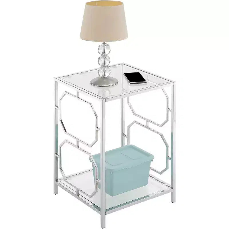 Chrome End Table with Sleek Frame and Smooth Surface, Contemporary Accent Side Table for Living Room or Office