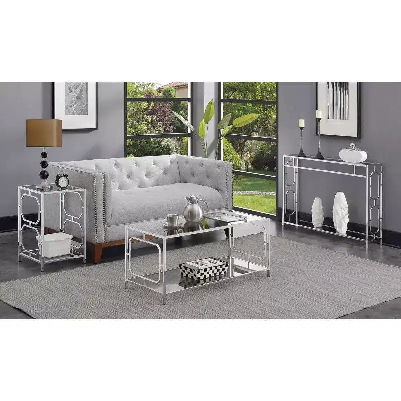 Chrome End Table with Sleek Frame and Smooth Surface, Contemporary Accent Side Table for Living Room or Office
