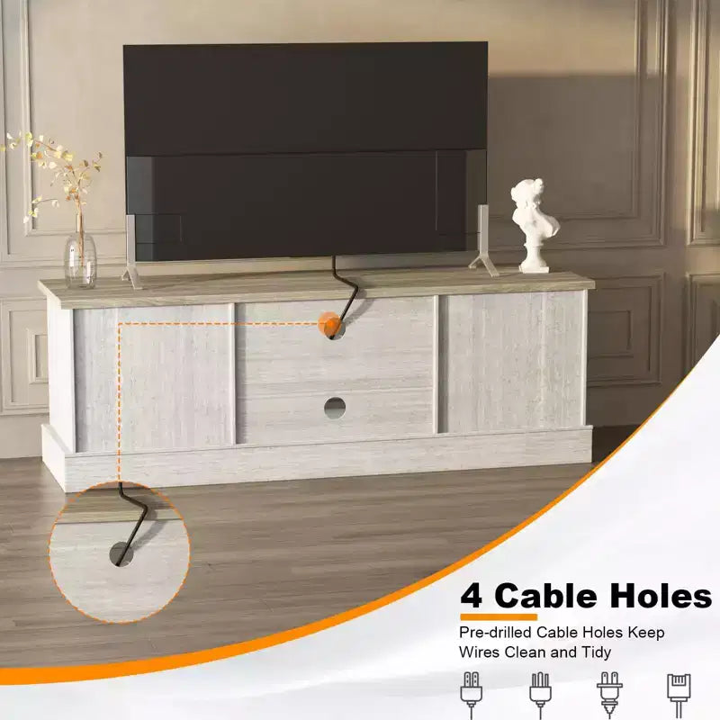 Modern TV Stand for TVs Up to 65'', Wooden Entertainment Center with Storage Cabinet, Modern Media TV Console Table for Living Room Bedroom