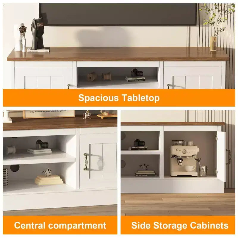 Modern TV Stand for TVs Up to 65'', Wooden Entertainment Center with Storage Cabinet, Modern Media TV Console Table for Living Room Bedroom