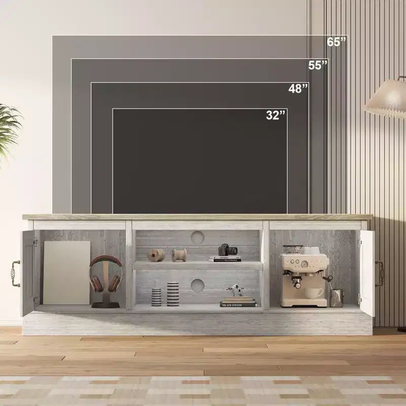 Modern TV Stand for TVs Up to 65'', Wooden Entertainment Center with Storage Cabinet, Modern Media TV Console Table for Living Room Bedroom
