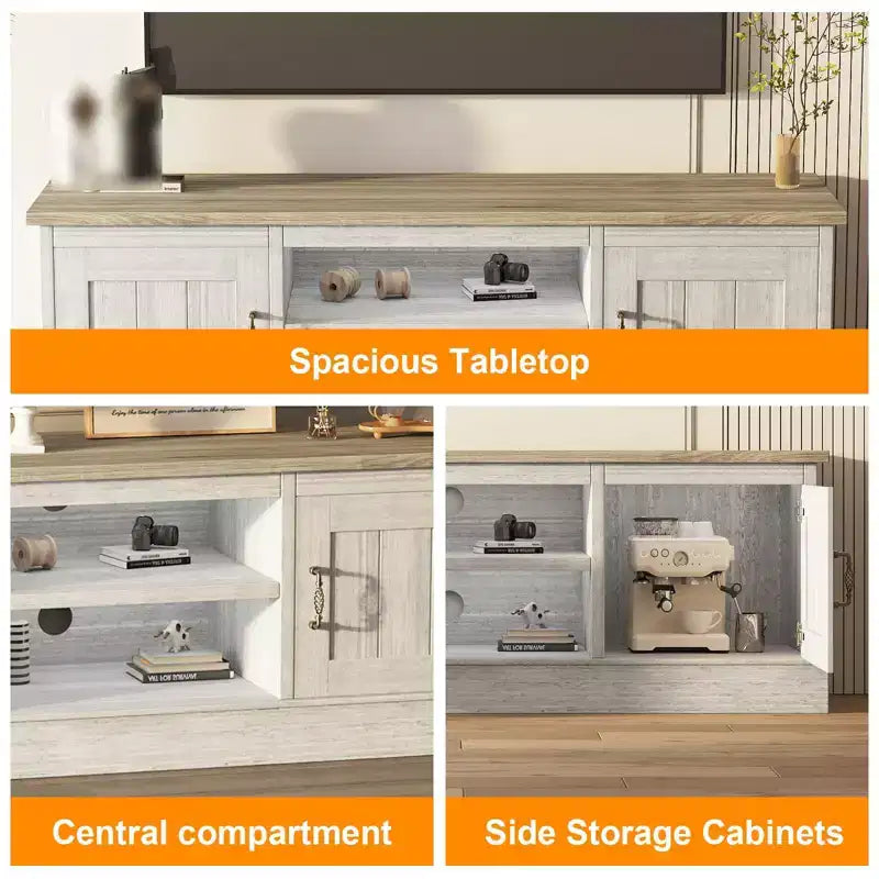 Modern TV Stand for TVs Up to 65'', Wooden Entertainment Center with Storage Cabinet, Modern Media TV Console Table for Living Room Bedroom