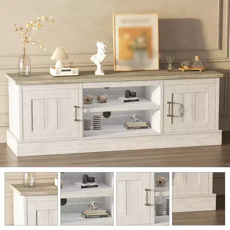 Modern TV Stand for TVs Up to 65'', Wooden Entertainment Center with Storage Cabinet, Modern Media TV Console Table for Living Room Bedroom